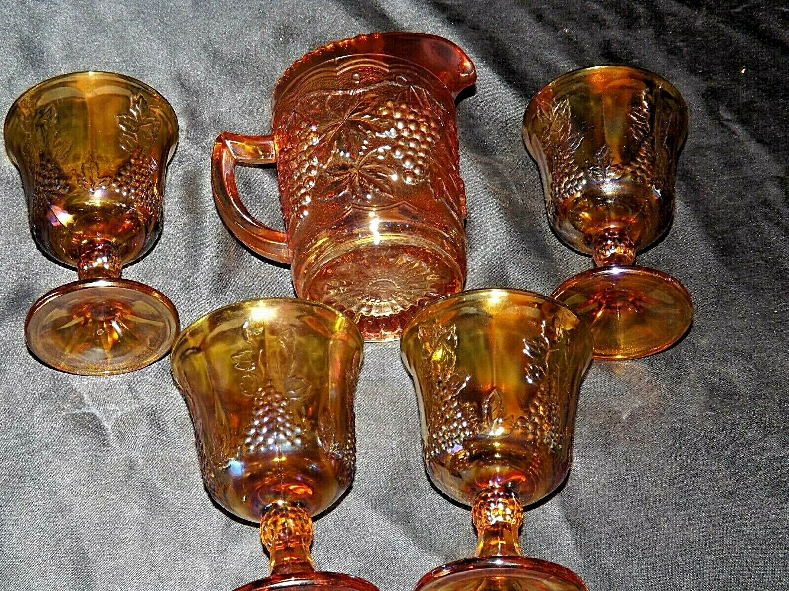 Vintage Amber Glass Pitcher & Goblets Set of 4 Glasses With Matching Pitcher  Retro Drink Serving Lemonade Pitcher Cute Gift by Lpuniquities 