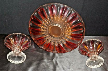 Ruby Red and clear Compotes Heavy Etched Cut Glass 3 piece AA20-CD0089 ...