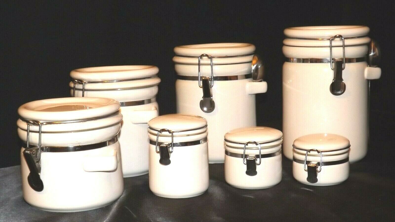 OGGI White Ceramic Canister Set 7 Pieces With Spoons -  Norway