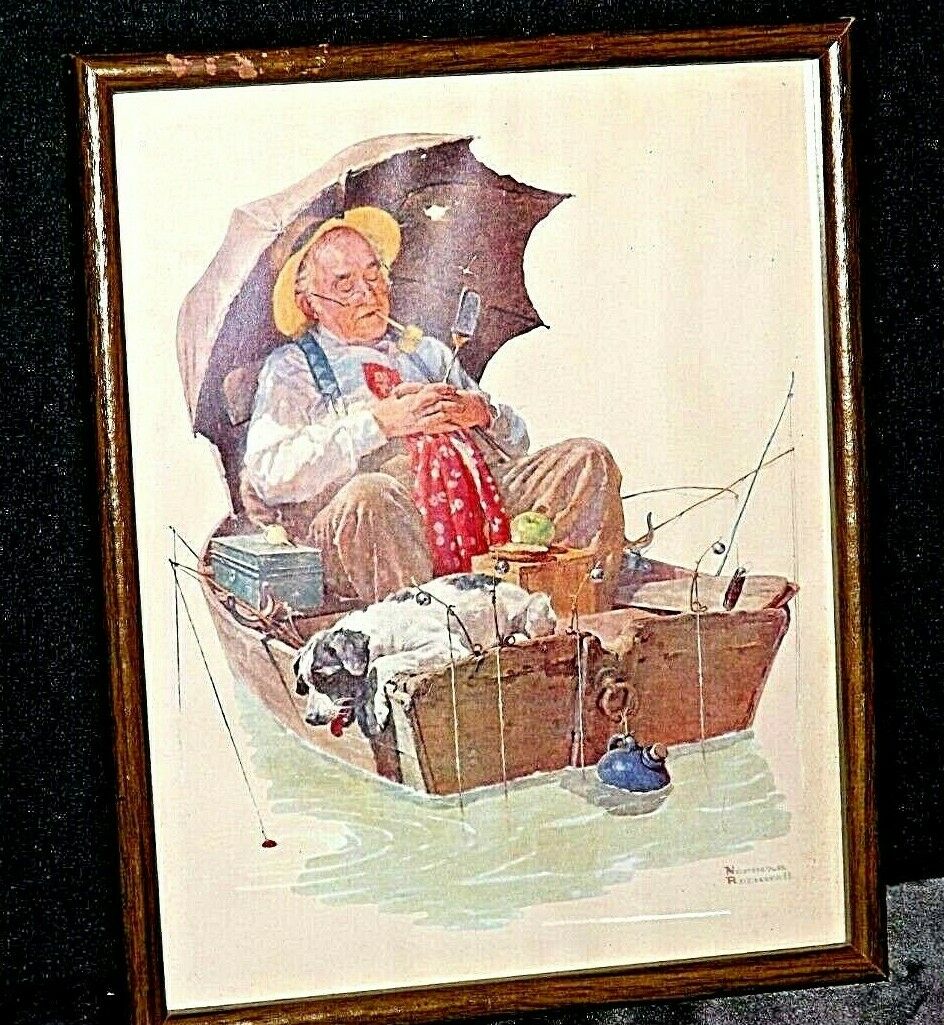 Grandpa Asleep Boat Gone Fishing by Norman Rockwell AA20-2356