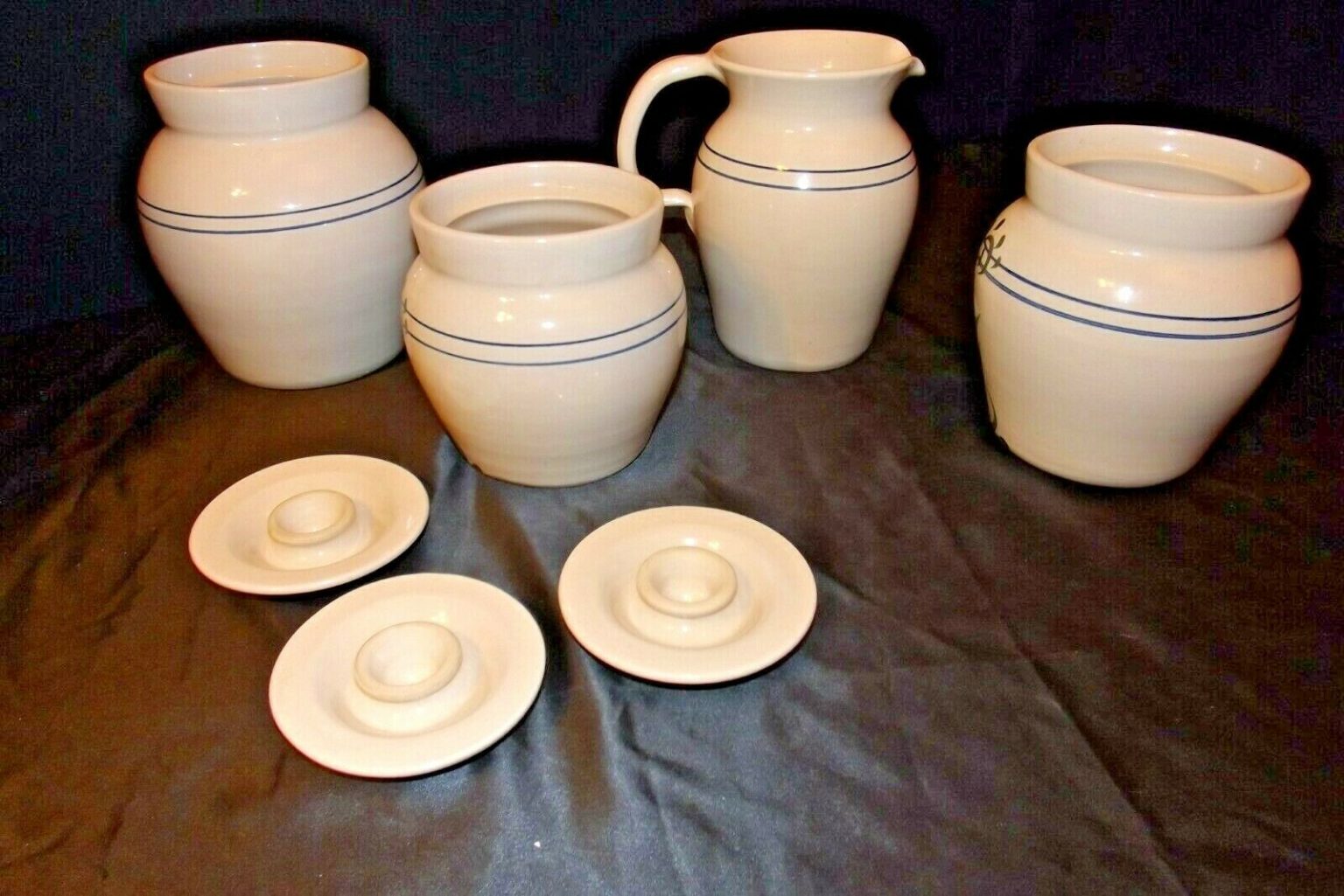 Stoneware Three Canisters With Lids And A Matching Pitcher Hand Turned   5fca6d15e3dec2602d6b7f5d 1536x1025 