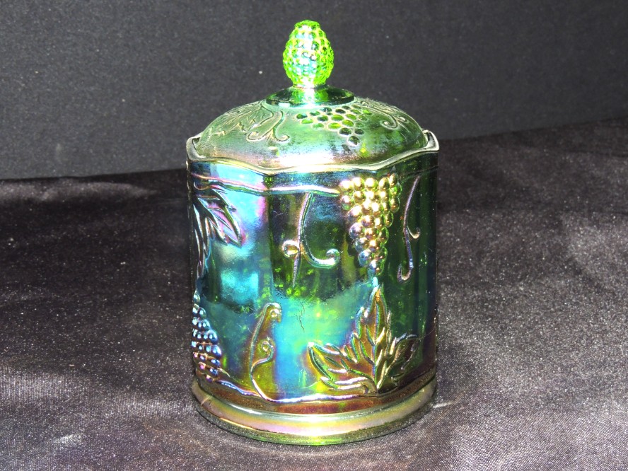 Indiana Blue Carnival Glass Biscuit Jar-blue Iridescent Carnival Glass  Candy Jar-indiana Blue Harvest Grape Carnival Glass Covered Canister 